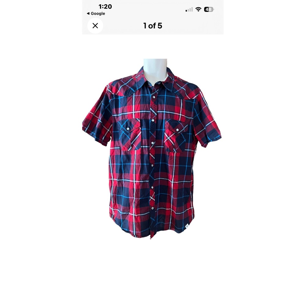 NWT ROEBUCK &‎ CO Mens Plaid Western Short Sleeve Snap Button Shirt XL